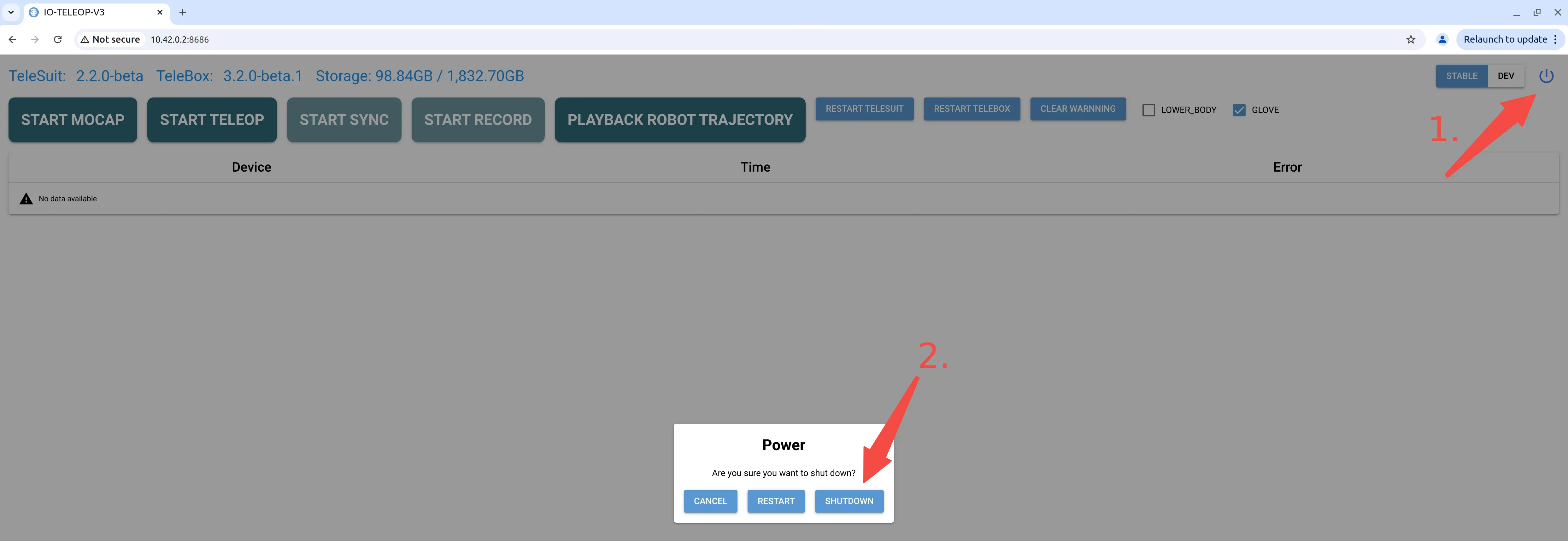 TeleSuit Controller Shutdown